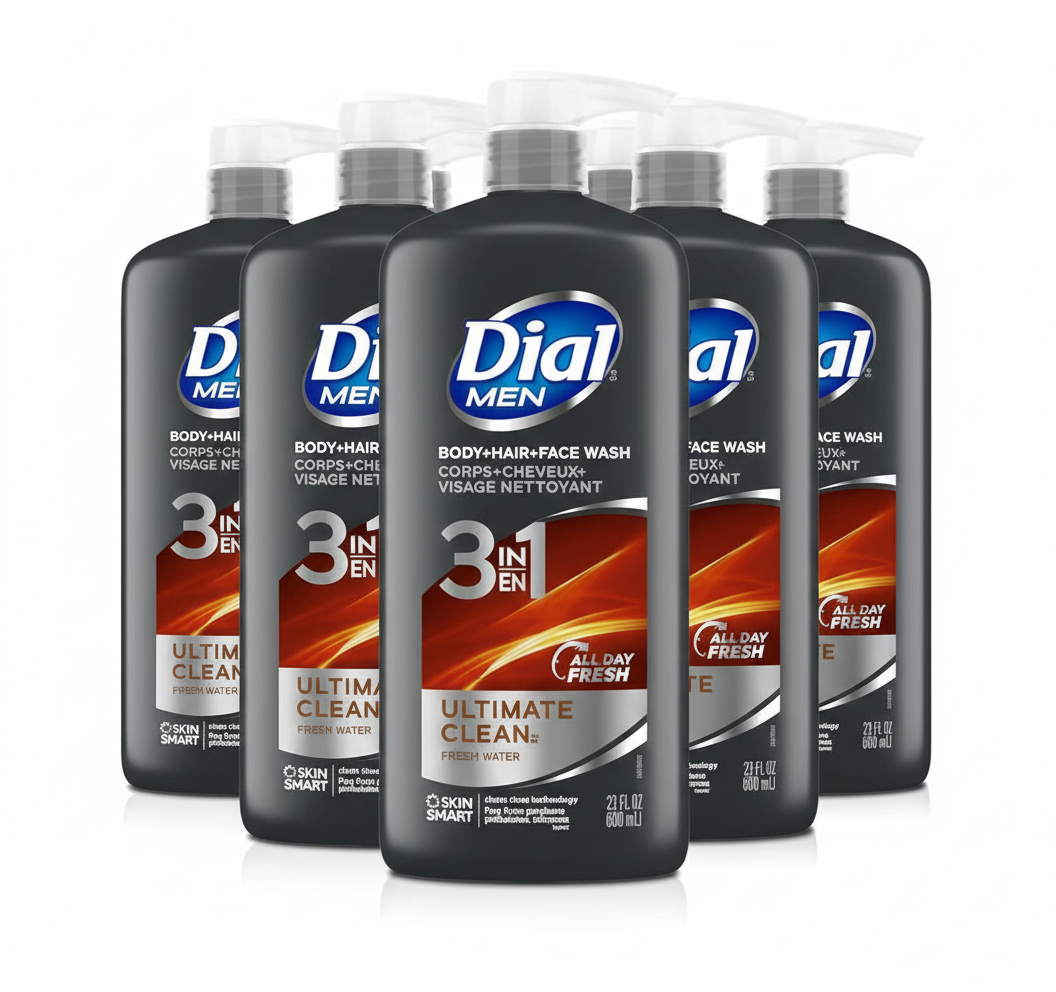 6 Pack Dial Men 3-in-1 Body Wash 16oz