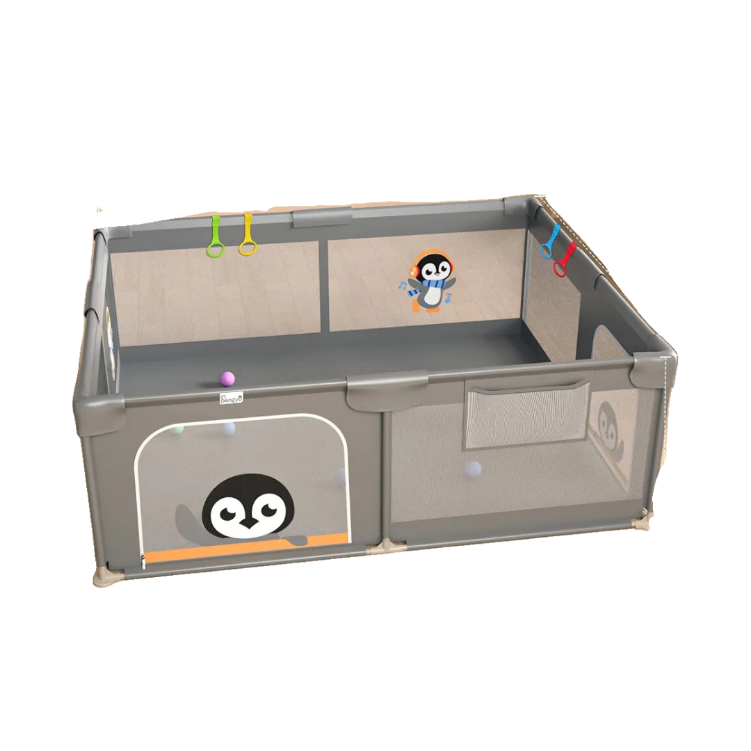 Baby Playpen for Babies and Toddlers, 71 x 59 inch Extra Large Baby Fence with Unique Little Penguin Character Design, Li'l Pengyu Soft Breathable Mesh Baby Playard for Indoor & Outdoor