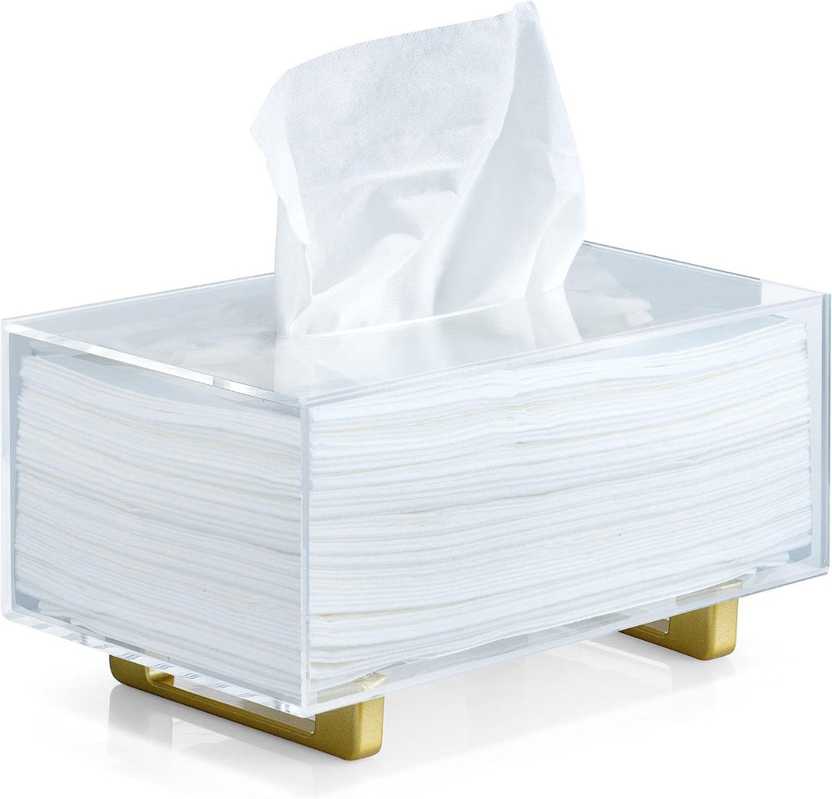 Acrylic Tissue Box Holder with Gold Metal Legs