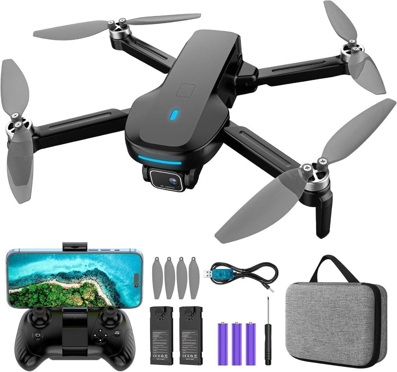 1080P HD FPV Drone with Camera and 2 Batteries