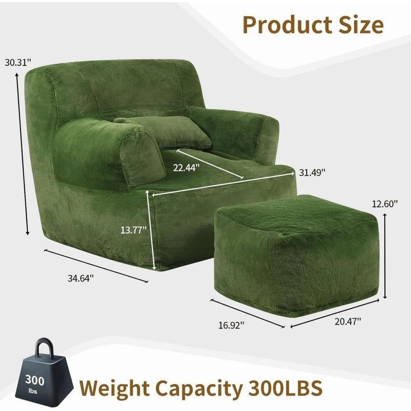 Giant Comfy Bean Bag Chair with Ottoman