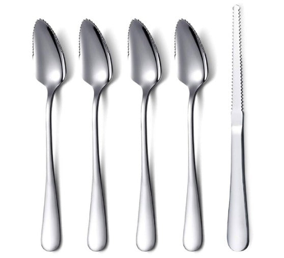 5 Piece Grapefruit Spoon and Knife Set (Silver)