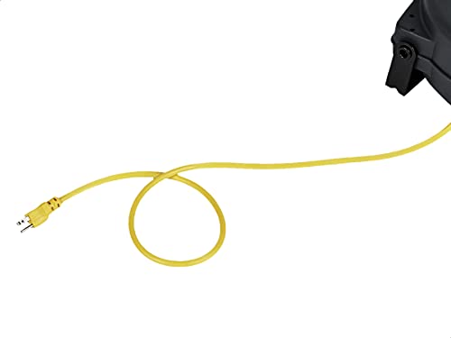 AmazonCommercial Extension Cord Reel Heavy Duty Retractable Long 12AWG x 65' Feet Industrial Grade 3C/SJT Cable with Triple Tap Connector and Swivel Bracket Power Rating 15A 125VAC 1875W 60Hz, Black