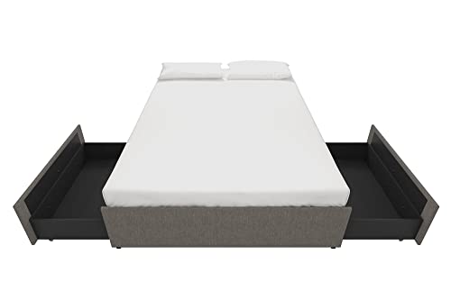 DHP Maven Upholstered Platform Bed for Raised Mattress Support with Underbed Storage Drawers, No Box Spring Needed, Queen, Gray Linen