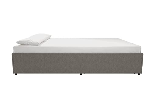 DHP Maven Upholstered Platform Bed for Raised Mattress Support with Underbed Storage Drawers, No Box Spring Needed, Queen, Gray Linen