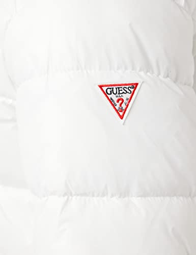 GUESS Men Mid-Weight Puffer Jacket with Removable Hood, White, Small