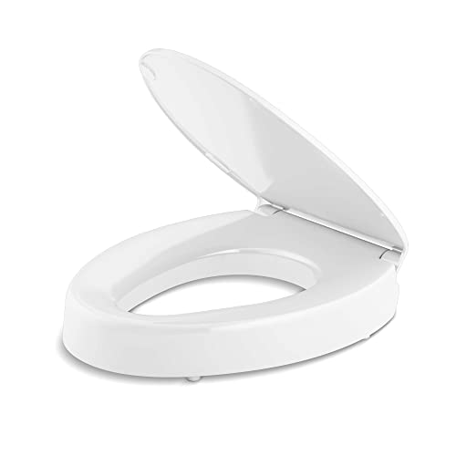 KOHLER 25875-0 Hyten Elevated Quiet-Close Elongated Toilet Seat, Contoured Seat with Grip-Tight Bumpers, Quick-Attach Hardware, White