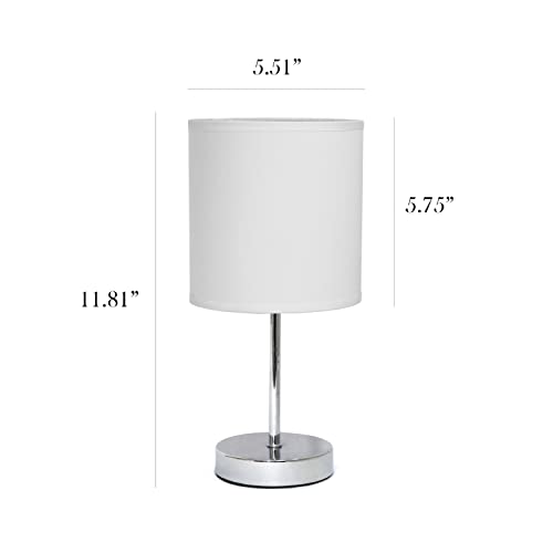 Simple Designs LT2007-WHT-2PK Chrome Mini Basic Table Lamp with Fabric Shade 2 Pack Set, White