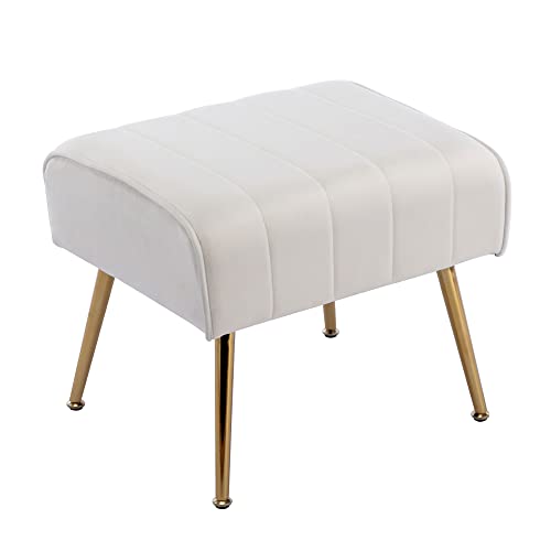 DM Furniture Accent Chair with Ottoman Velvet Modern Wingback Club Chair Upholstered Reading Armchair with Gold Metal Legs for Living Room/Bedroom, Cream