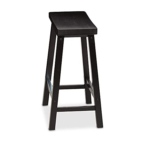 Amazon Basics Solid Wood Saddle-Seat Kitchen Counter-Height Stool, 24-Inch Height, Black - Set of 2
