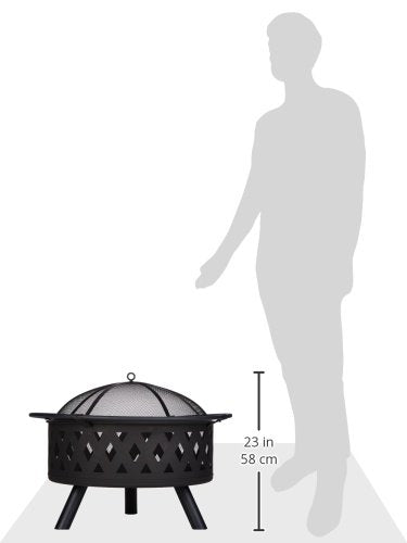 Fire Pit Set, Wood Burning Pit - Includes Screen, Cover and Log Poker - Great for Outdoor and Patio, 32 inch Round Crossweave Firepit by Pure Garden