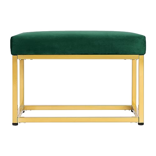 Homestripe Newport 27.5 inch Wide Contemporary Rectangle Footstool Ottoman Bench with Metal Base for Living Room, Green