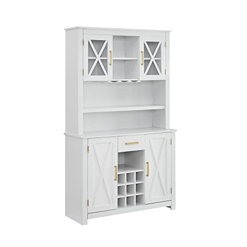 Home Source White Tall Cabinet with Glass Doors