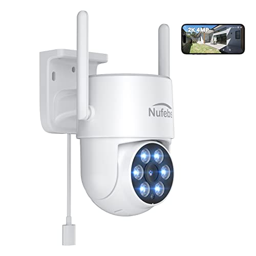 NUFEBS Security Camera 2K/4MP HD Dome Camera Pan/Tilt 355° Surveillance Camera with Spotlight Night Vision Motion Detection Siren WiFi Remote Two-Way Audio Waterproof