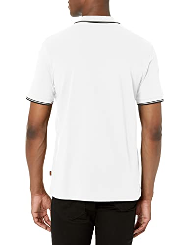 BOSS Men's Center Logo Pique Cotton Polo Shirt, White soap, Large