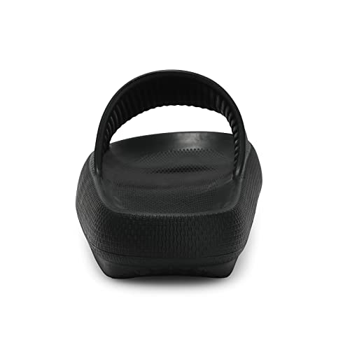 welltree Slides for Women Men Pillow Slippers Non-Slip Bathroom Shower Sandals Soft Thick Sole Indoor and Outdoor Slides,Black,13-14 Women/11.5-12.5 Men