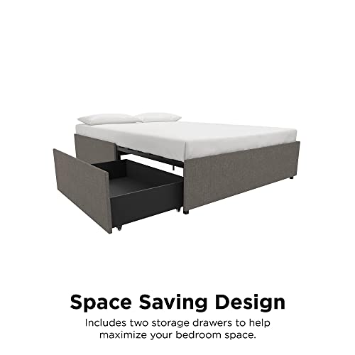 DHP Maven Upholstered Platform Bed for Raised Mattress Support with Underbed Storage Drawers, No Box Spring Needed, Queen, Gray Linen