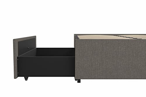 DHP Maven Upholstered Platform Bed for Raised Mattress Support with Underbed Storage Drawers, No Box Spring Needed, Queen, Gray Linen