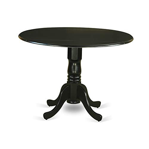 East West Furniture DLAB5-BLK-73 5 Piece Dining Table Set for 4 Includes a Round Kitchen Table with Dropleaf and 4 Eggnog Faux Leather Upholstered Chairs, 42x42 Inch, Black
