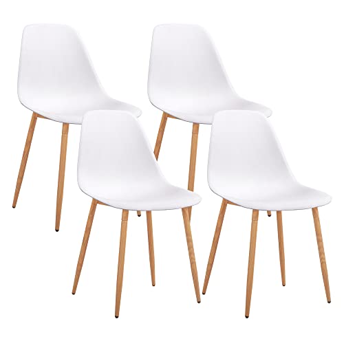 CangLong Modern Stylish Plastic Cushion Metal Legs for Kitchen, Dining, Bedroom, Living Room, Office, Side Chair, Set of 4, White