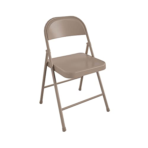 CoscoProducts COSCO SmartFold All-Steel Folding Chair, 4-Pack, Antique Linen