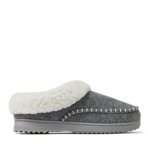 Dearfoams Women's Nyla Felted and Plaid Moc Toe Clog Slipper, Light Heather Grey, 11-12