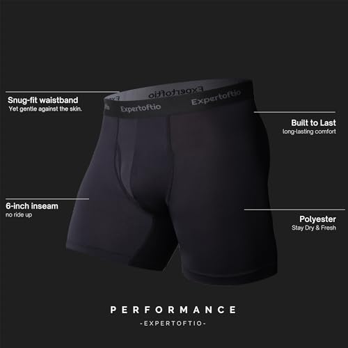 Expertoftio Men's Underwear Boxer Briefs 6 Inch Moisture Wicking Underwear for Men Pack of 4, Anting Chafing, Fly Pouch, L