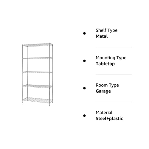 BestOffice 14''Wx36''Dx72''H NSF Wire Shelf Metal 5 Shelf Wire Shelving Unit Storage Shelves Heavy Duty Height Adjustable Utility Commercial Grade Steel Layer Shelf Rack Organizer,Chrome