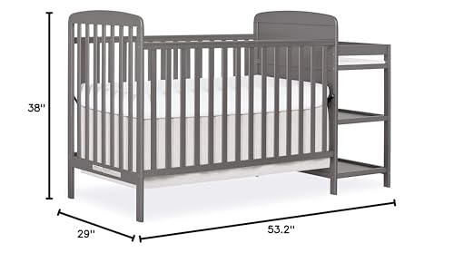 Dream On Me Anna 3-in-1 Full-Size Crib and Changing Table Combo in Steel Grey, Greenguard Gold Certified, Non-Toxic Finishes, Includes 1" Changing Pad, Wooden Nursery Furniture