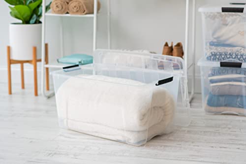 IRIS USA 4 Pack 72qt Clear View Plastic Storage Bin with Lid and Secure Latching Buckles
