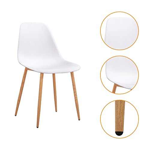 CangLong Modern Stylish Plastic Cushion Metal Legs for Kitchen, Dining, Bedroom, Living Room, Office, Side Chair, Set of 4, White