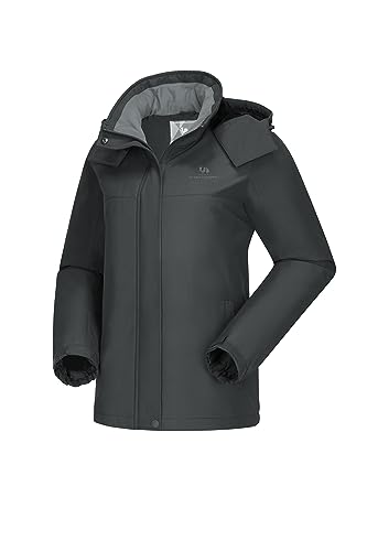 CAMEL CROWN Women's Ski Jacket Thicken Winter Snow Coat Warm Fleece Mountain Waterproof Female Jacket Hooded Windbreaker Grey L