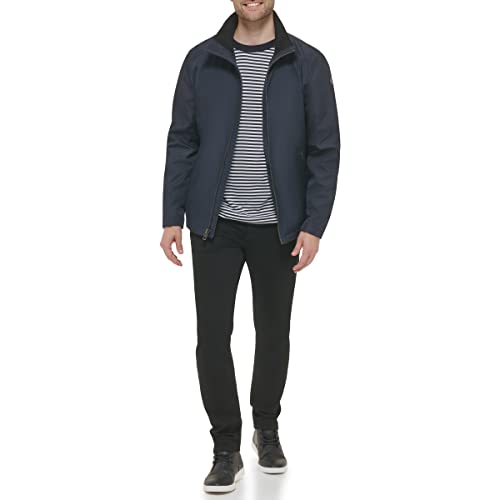 Calvin Klein Men's Stand Collar Poly Jacket, True Navy, Large