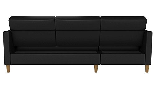 DHP Hartford Storage Sectional Futon with Interchangeable Chaise, Space-saving Design with Multi-position Back, Wooden Legs, Black Faux Leather