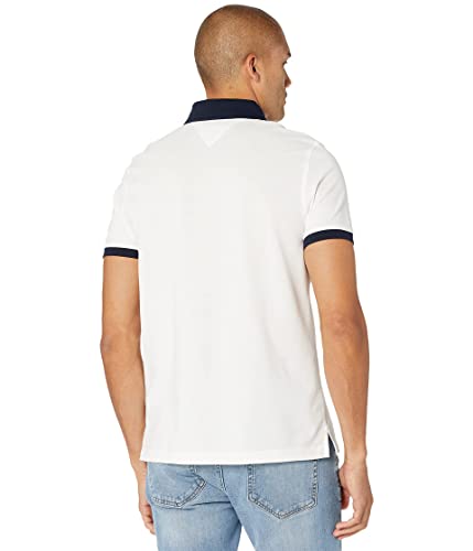 Tommy Hilfiger Men's Short Sleeve Cotton Pique Flag Polo in Regular Fit, Bright White, Large