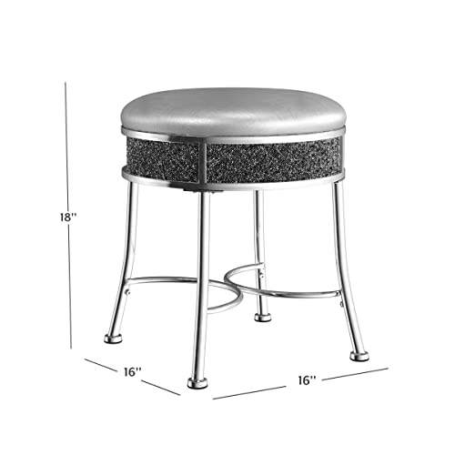 Hillsdale Furniture Roma Chrome 16-Inch Vanity Stool for Make up Room or Bathroom, Chrome