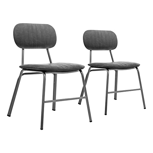 CangLong Home Laurette Collection Modern Style PU Upholstered (Set of 2) with Stainless Steel Frame & Legs, Grey Dining Chairs