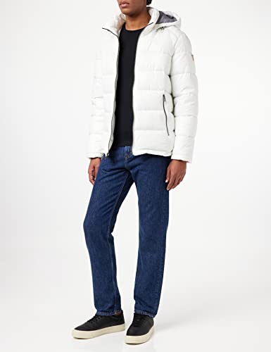 GUESS Men Mid-Weight Puffer Jacket with Removable Hood, White, Small