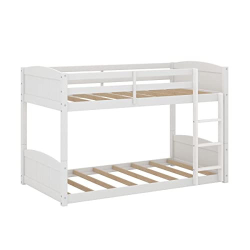Hillsdale Alexis Contemporary Wood Arch Twin Over Twin Floor Bunk Bed with Slats, White