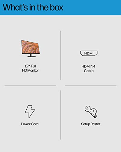 HP 27h Full HD Monitor - Diagonal - IPS Panel & 75Hz Refresh Rate - Smooth Screen - 3-Sided Micro-Edge Bezel - 100mm Height/Tilt Adjust - Built-in Dual Speakers - for Hybrid Workers