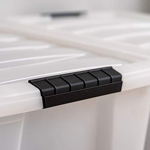 IRIS USA 40 Qt. Plastic Storage Container Bin with Secure Lid and Latching Buckles, 6 pack - Pearl, Durable Stackable Nestable Organizing Tote Tub Box Toy General Organization Medium