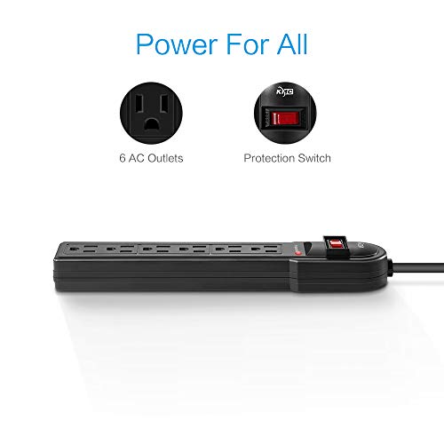 KMC 6-Outlet Surge Protector Power Strip 4-Pack, Overload Protection, 2-Foot Cord, 600 Joule