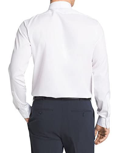 Calvin Klein Men's Dress Shirt Slim Fit Non Iron Herringbone, White, 15.5" Neck 32"-33" Sleeve (Medium), Point Collar