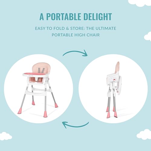 Dream On Me Portable 2-in-1 Tabletalk High Chair, Convertible Compact Light Weight Highchair, Pink