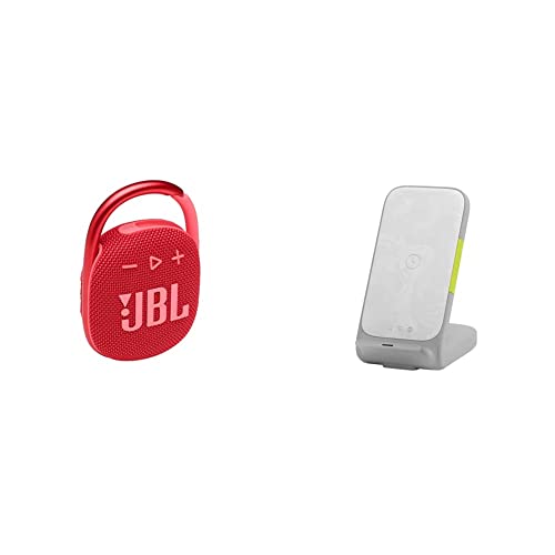 JBL Clip 4 - Portable Mini Bluetooth Speaker - (Red) and InfinityLab InstantStation Wireless Stand 33W PD USB-C and USB-A Compact Fast Charging Wireless Charger (White)