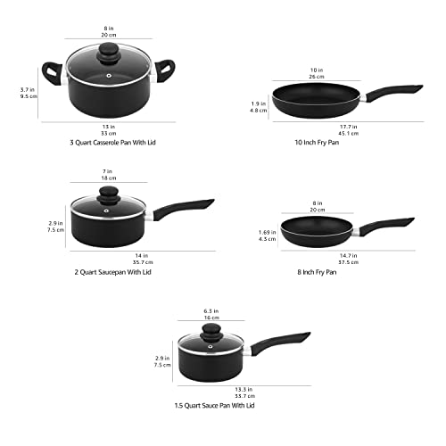 Amazon Basics Non-Stick Cookware Set, Pots and Pans, 8-Piece Set, Black