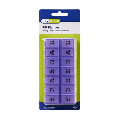 Ezy Dose Weekly (7-Day) AM/PM Pill Organizer, Vitamin Case, And Medicine Box, Medium Compartments, 2 Times a Day, Color may vary