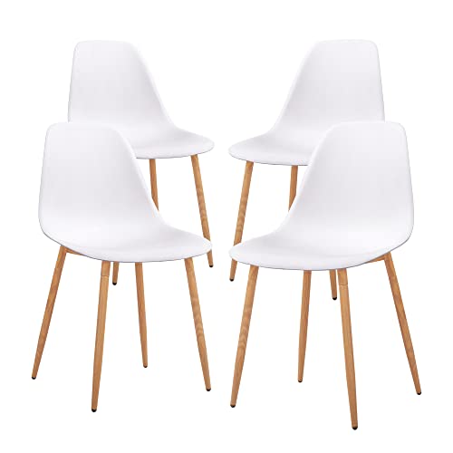 CangLong Modern Stylish Plastic Cushion Metal Legs for Kitchen, Dining, Bedroom, Living Room, Office, Side Chair, Set of 4, White