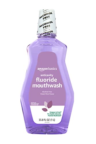 Amazon Basics Anticavity Fluoride Mouthwash, Alcohol Free, Violet Mint, 1 Liter, 33.8 Fluid Ounces, 4-Pack (Previously Solimo)