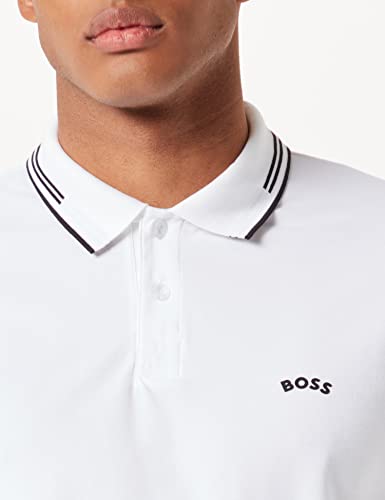 BOSS Men's Paul Curved Logo Polo Shirt, Crisp White